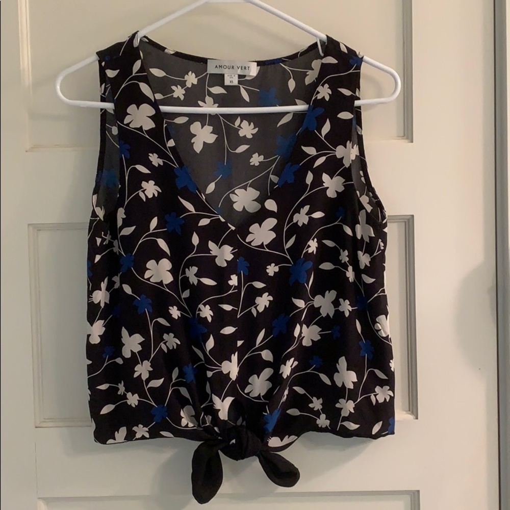 Amour Vert “June” Tie Front Silk Tank Top